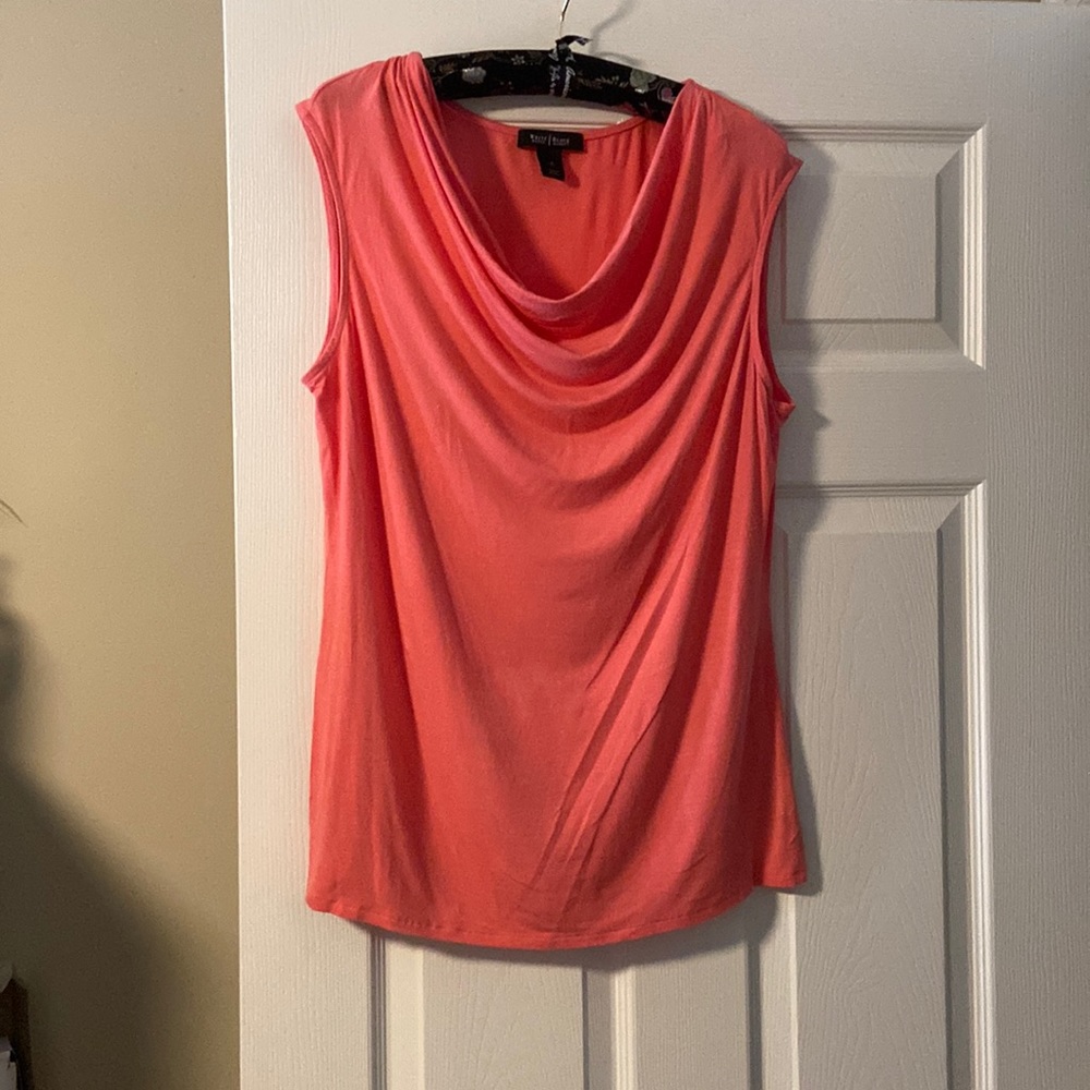 Coral color, cowl neck sleeveless top from WHBM
